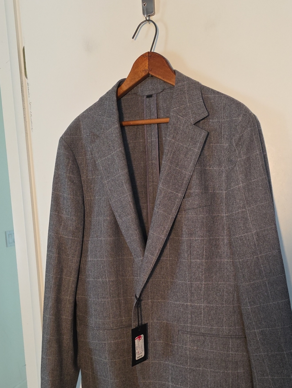 NWT Bonobos 40R Gray Windowpane Blazer Fine Italian Wool Fantastic Jacket